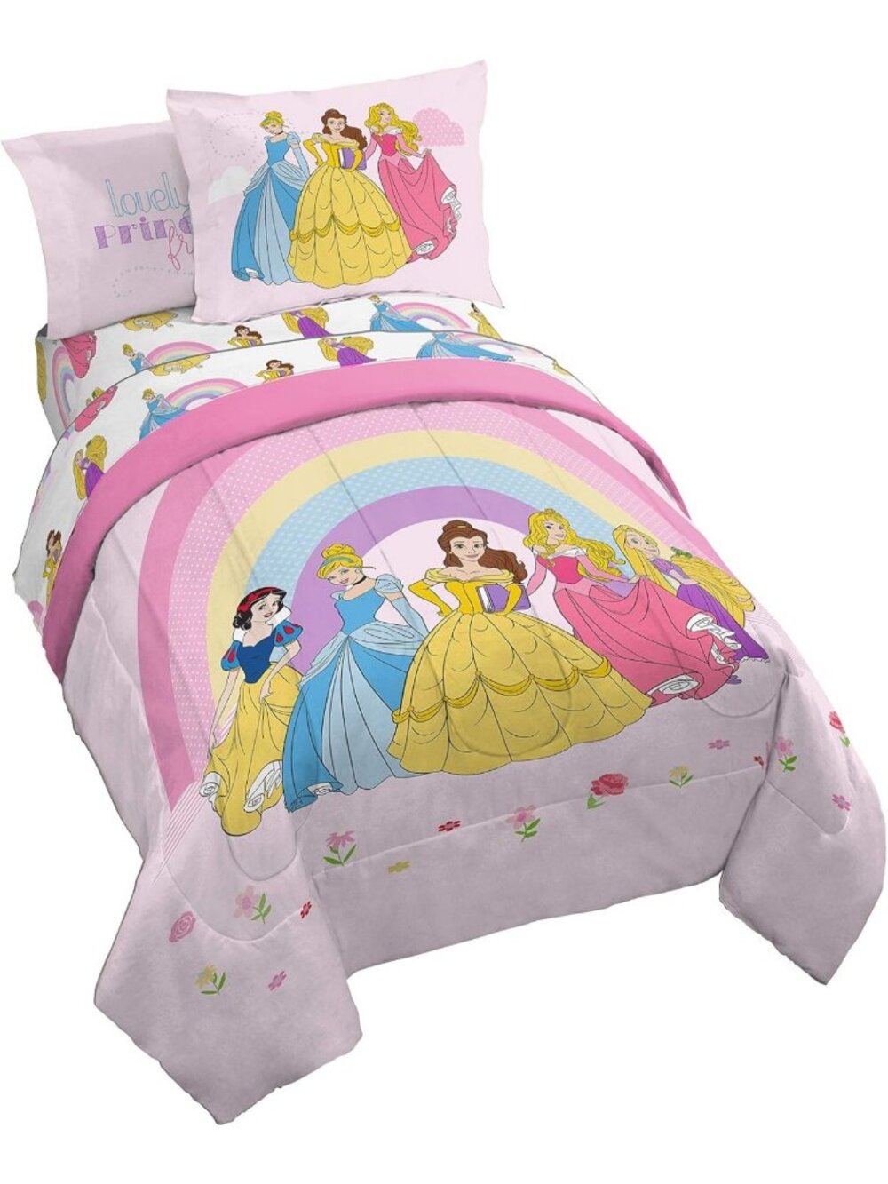 5-Piece Twin Comforter Set for Girls - Disney Princess Kids Bedding, Pink
